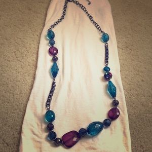 Black chain link necklace w/blue and purple deco